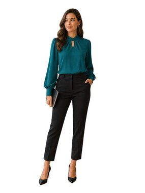 Adrianna Papell Teal Long Sleeve Keyhole Blouse Womens Size Large